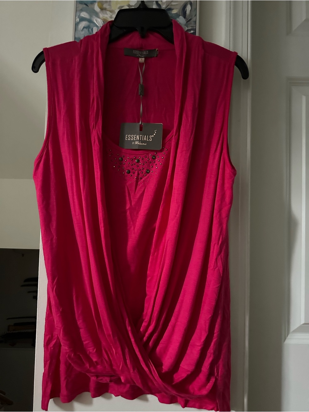 Milano Sleeveless Drape Top with Rhinestone Detail - Hot Pink